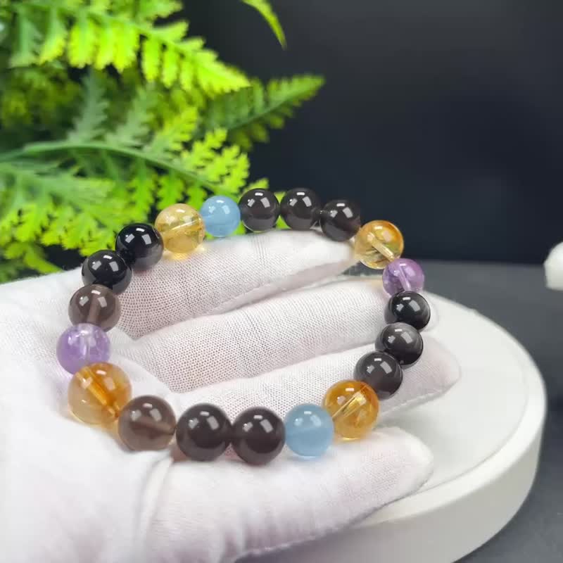 精品設計款多寶手串冰曜石銀曜石黃塔晶海藍寶紫水晶靈性辟邪聚富 - 手鍊/手環 - 寶石 