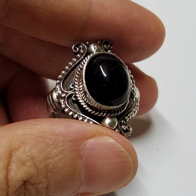 Natural Black Onyx 925 Sterling Silver Ring Nepal Handmade - General Rings - Jade Black