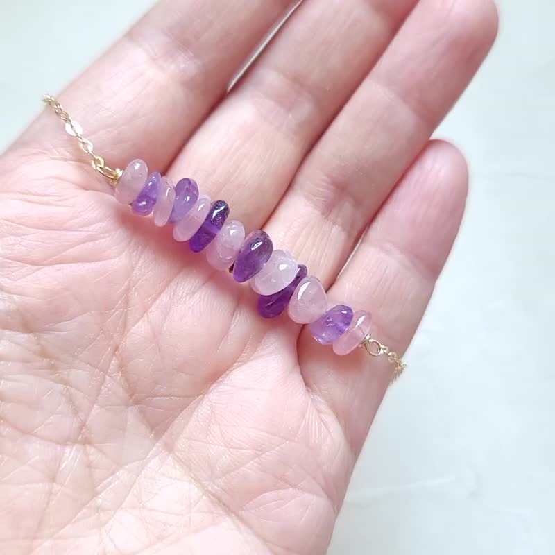 天然粉晶紫水晶項鍊 礦石頸鍊項鍊 粉晶紫水晶項鍊 - 項鍊 - 寶石 紫色
