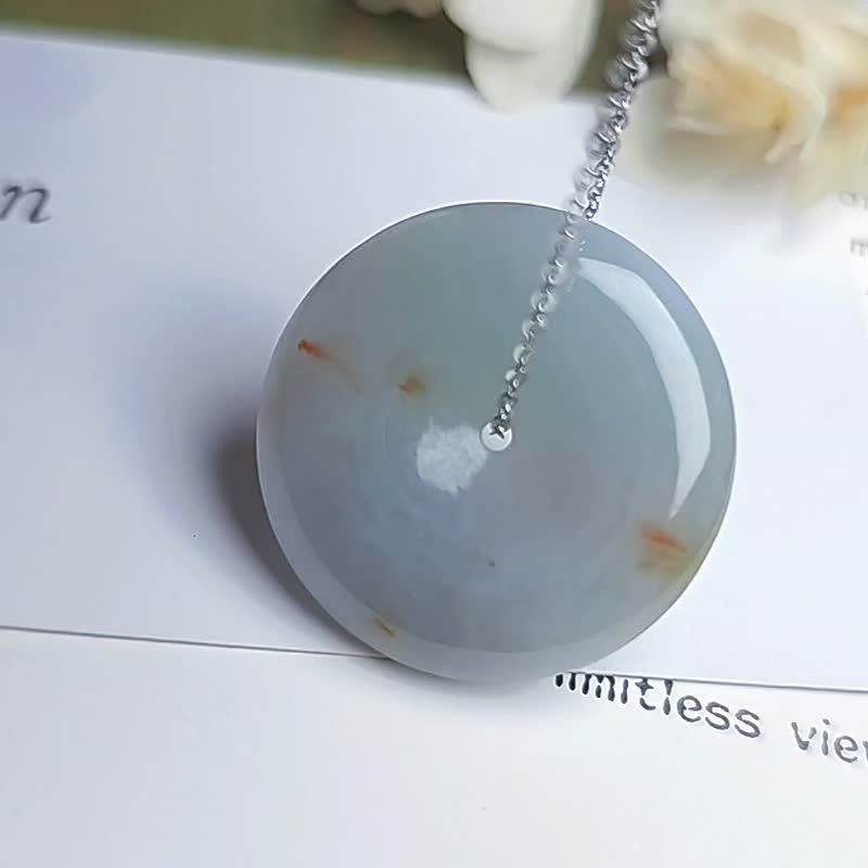 招財•貴人•圓滿•平安|三彩桂花糕平安扣|緬甸A貨翡翠吊墜 - 項鍊 - 玉石 