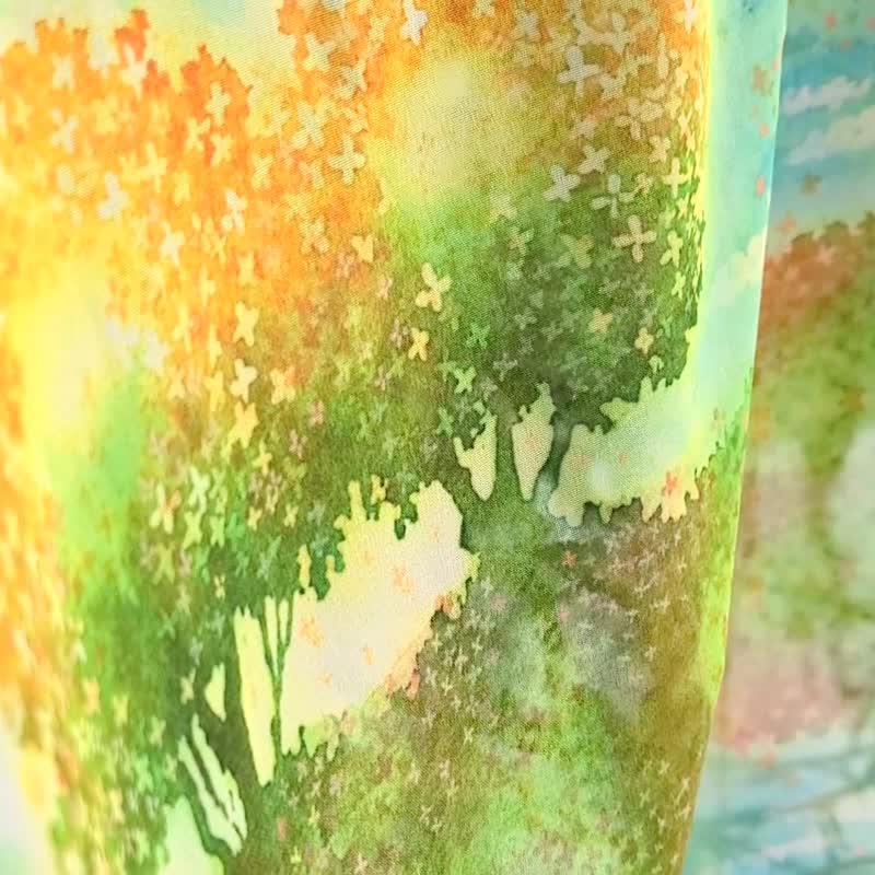 【The sky dyed in osmanthus】水彩画シフォンストール　アートスカーフ　金木犀　桂花　誕生日プレゼント　母の日　男性への贈り物　クリスマス - 絲巾 - 聚酯纖維 橘色