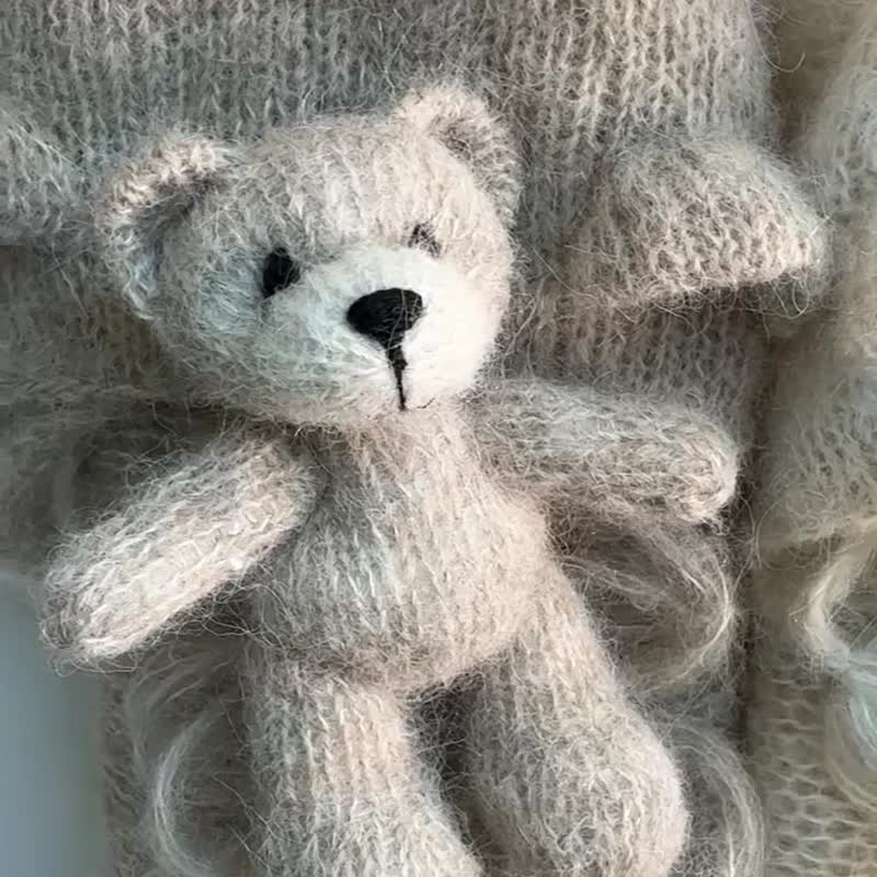 Newborn photo prop teddy bear set - 嬰兒手鍊/飾品 - 羊毛 
