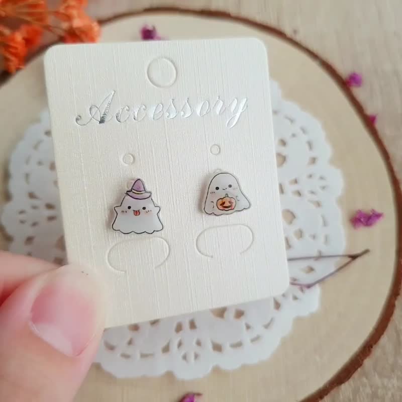 925 Silver Halloween Three-dimensional Luminous Earrings Ear Needles Clip-On Cat Japanese Cute Gift Healing - ต่างหู - เรซิน ขาว