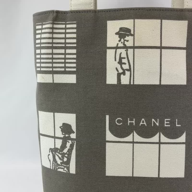 本物 CHANEL シャネル ウインドウズライン トートバッグ キャンバス グレー 中古 - 手提包/手提袋 - 棉．麻 灰色