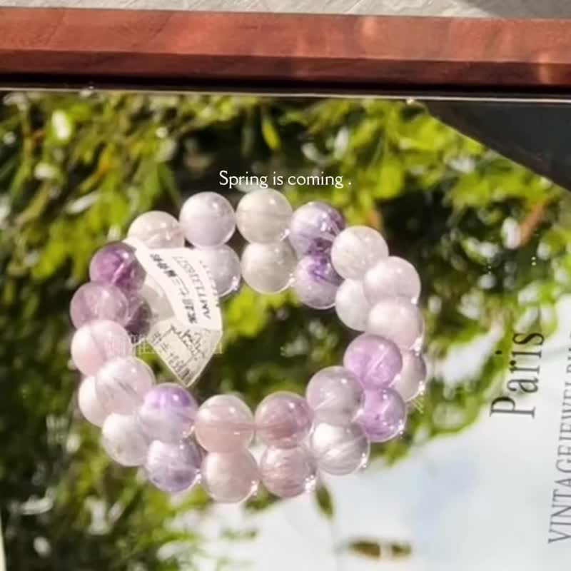 觀照洞見丨九紫離火運丨透體含草莓籽帶彩虹高品超七紫水晶手串 - 手鍊/手環 - 水晶 紫色
