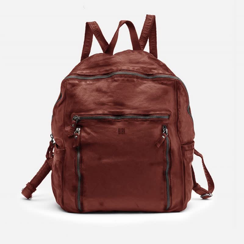 [BIBA Spain] Greenville Gre1l extremely lightweight unisex zipper backpack classic Brown - กระเป๋าเป้สะพายหลัง - หนังแท้ สีนำ้ตาล