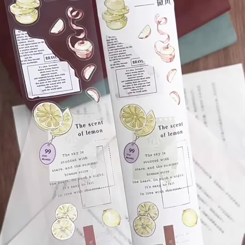 Floral Dawn Moon Dusk - PET Washi Tape with English Slogans, Fruit Illustrations, DIY Journal & Diary Decorative Material - Washi Tape - Paper Multicolor