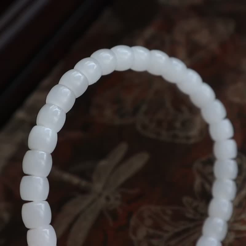 天然和田玉羊脂玉手鏈老型珠手鏈脂份好 越帶越油潤 - 手鍊/手環 - 玉石 