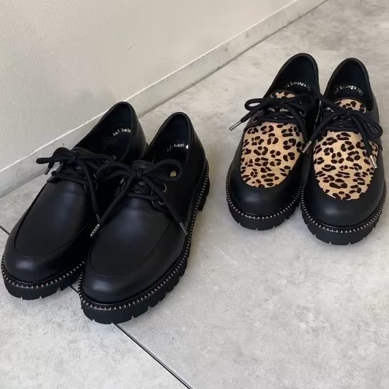 Tank sole lace-up mocha shoes/Black/z5422 - รองเท้าอ็อกฟอร์ดผู้หญิง - หนังแท้ สีดำ