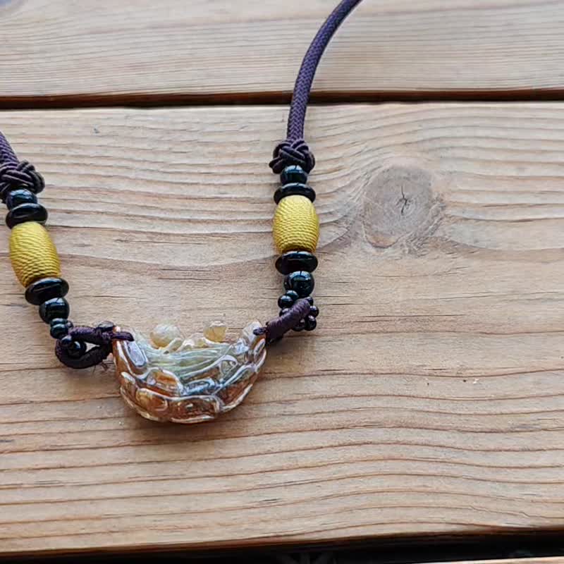 Qincui natural jadeite ice yellow red jadeite hardworking little ant adjustable rope chain - Necklaces - Jade Multicolor