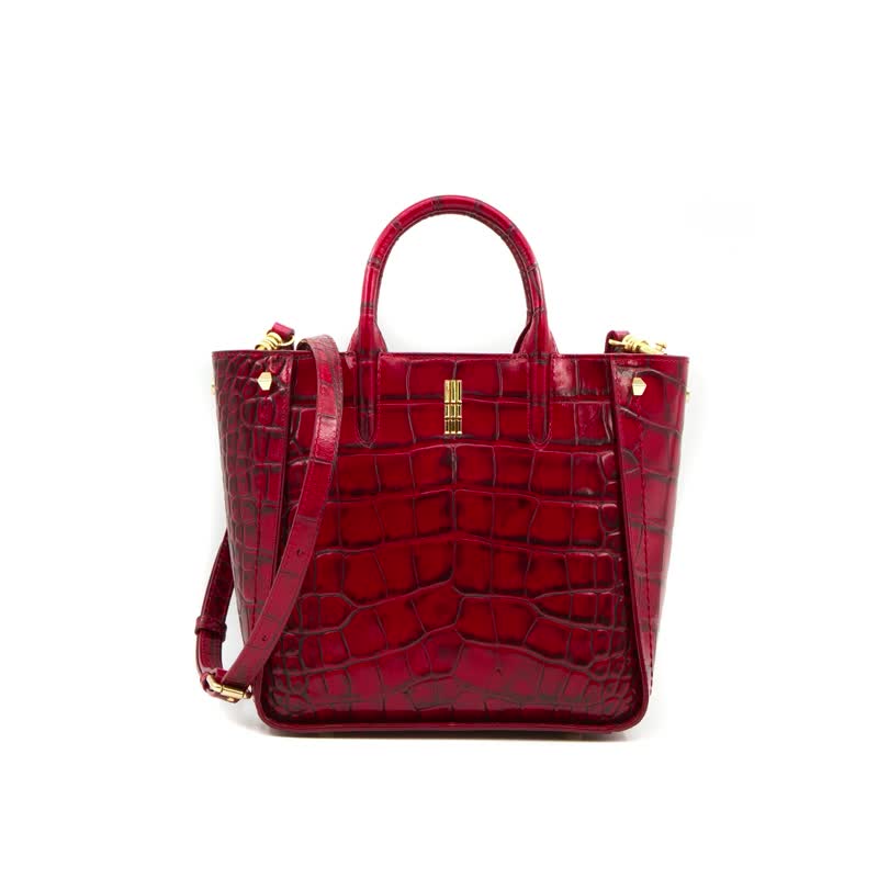 Giana Croco Embossed Leather Small Tote - กระเป๋าถือ - หนังแท้ สีดำ