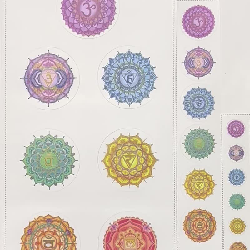 Exclusively created Seventh Anniversary 3 Auspicious Size Art Stickers Seven Chakra Mandala Positive Energy Sacred Totem - Stickers - Paper Multicolor