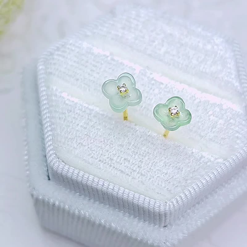 Noble Person•Wealth•Health|18k gold osmanthus|Myanmar A-grade jade ice macaron green earrings - ต่างหู - หยก หลากหลายสี