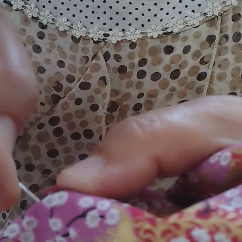手縫い 母の日 桜 着物 巾着型ショルダーバッグ レトロ リボン   ヴィンテージ - 側背包/斜背包 - 棉．麻 紅色