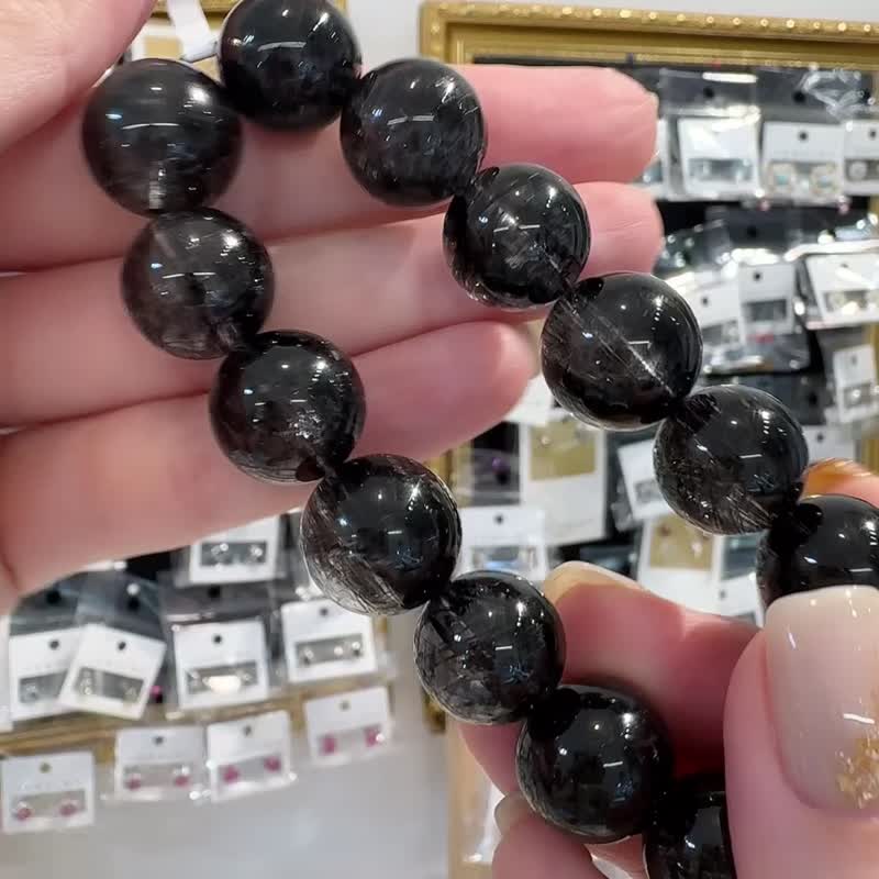 精品黑髮晶13.8-14.8mm61.21g大珠帶麟光避邪防小人神器排除負能 - 手鍊/手環 - 水晶 黑色