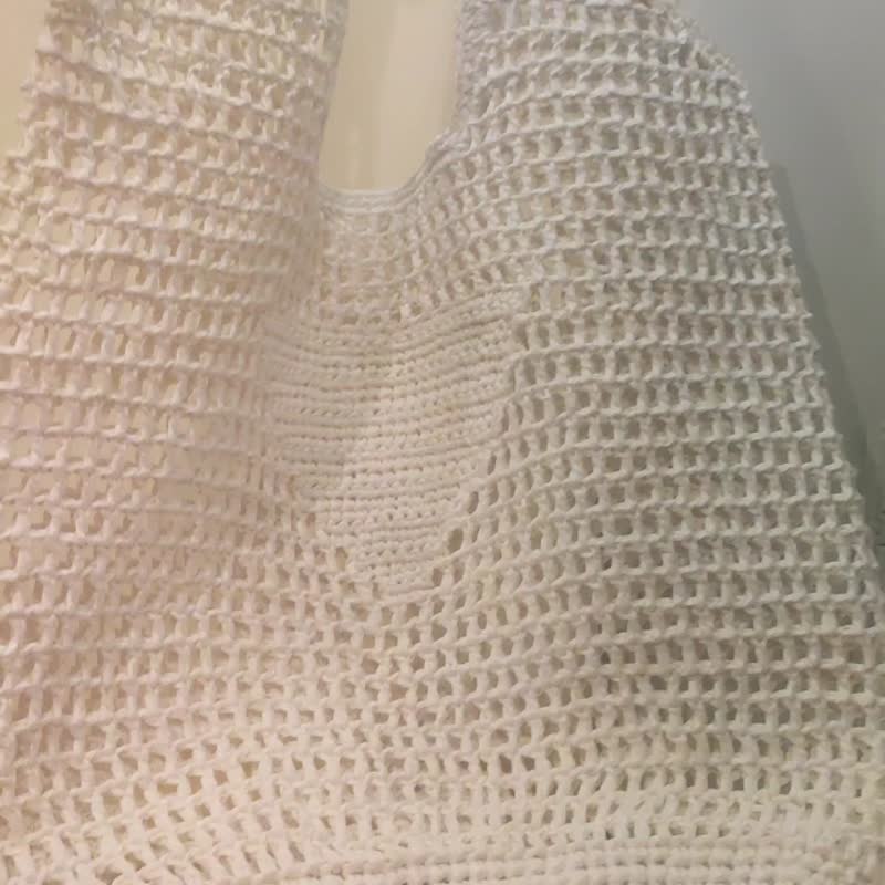 鉤針編織手提包  鉤針編織拉菲草網袋 - 手袋/手提袋 - 環保材質 白色