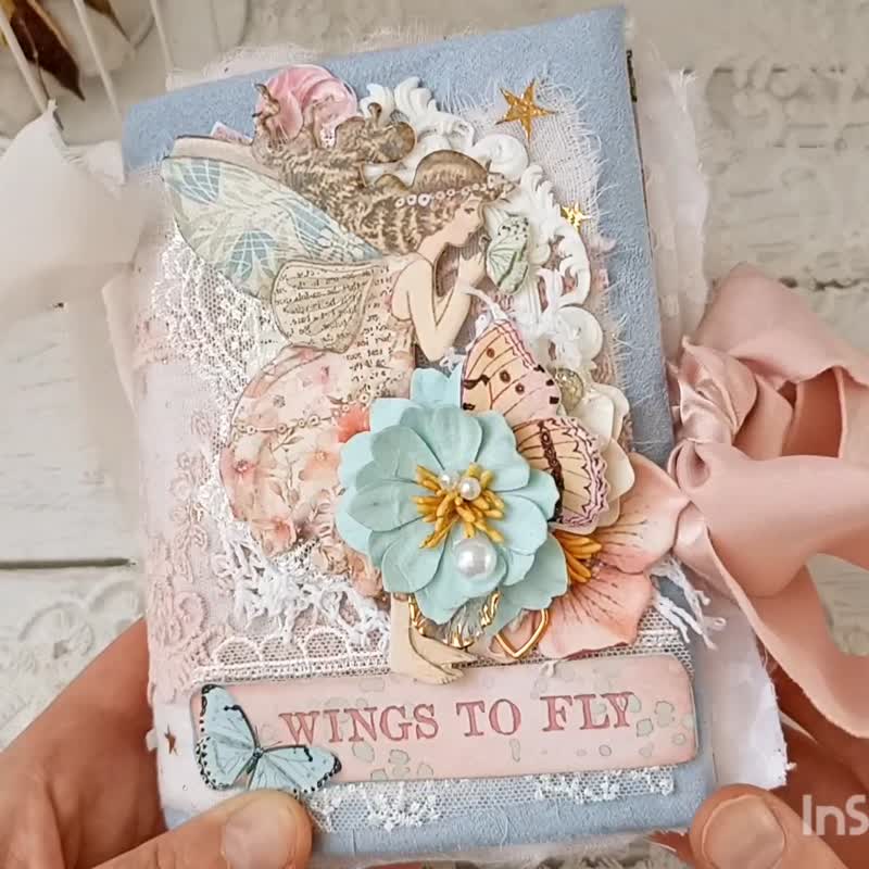 Fairy dream world junk journal handmade blank Lace fantazy flower notebook - 筆記本/手帳 - 紙 粉紅色