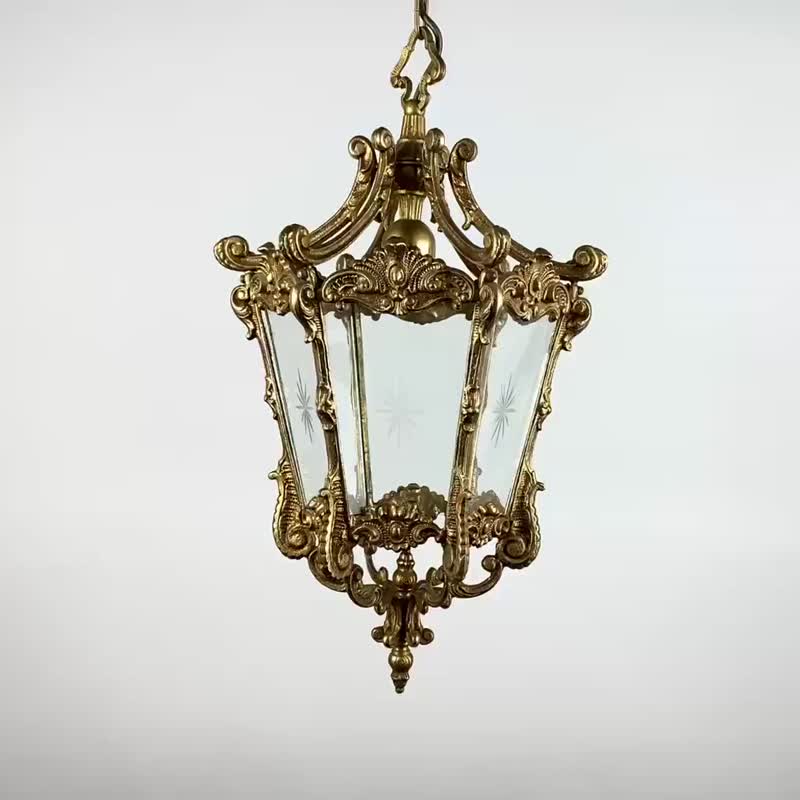 Amazing Antique Pendant Lantern | France, 1920s | Empire Style Ceiling Lantern - Lighting - Other Metals Gold