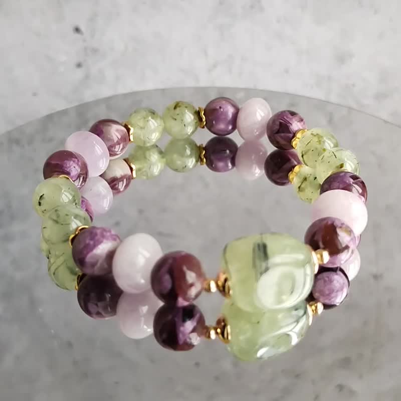 Prehnite, lepidolite, amethyst bracelet. Emotional healing, transformation - 手鍊/手環 - 寶石 多色