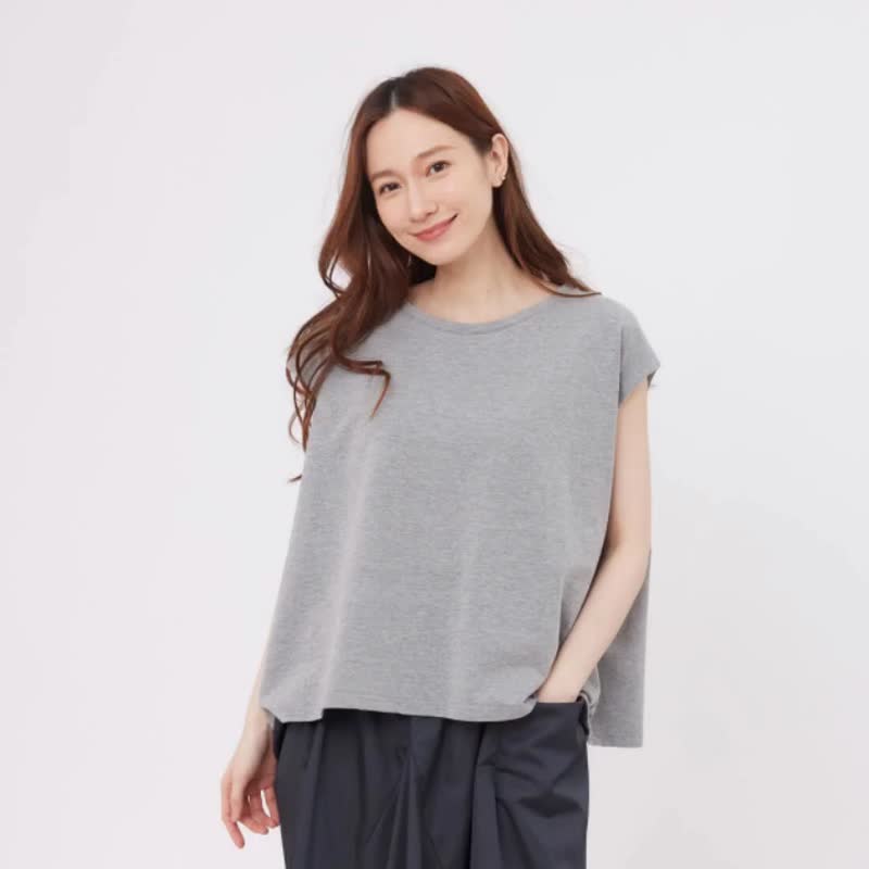 French terry drop shoulder T-shirt top / Grey