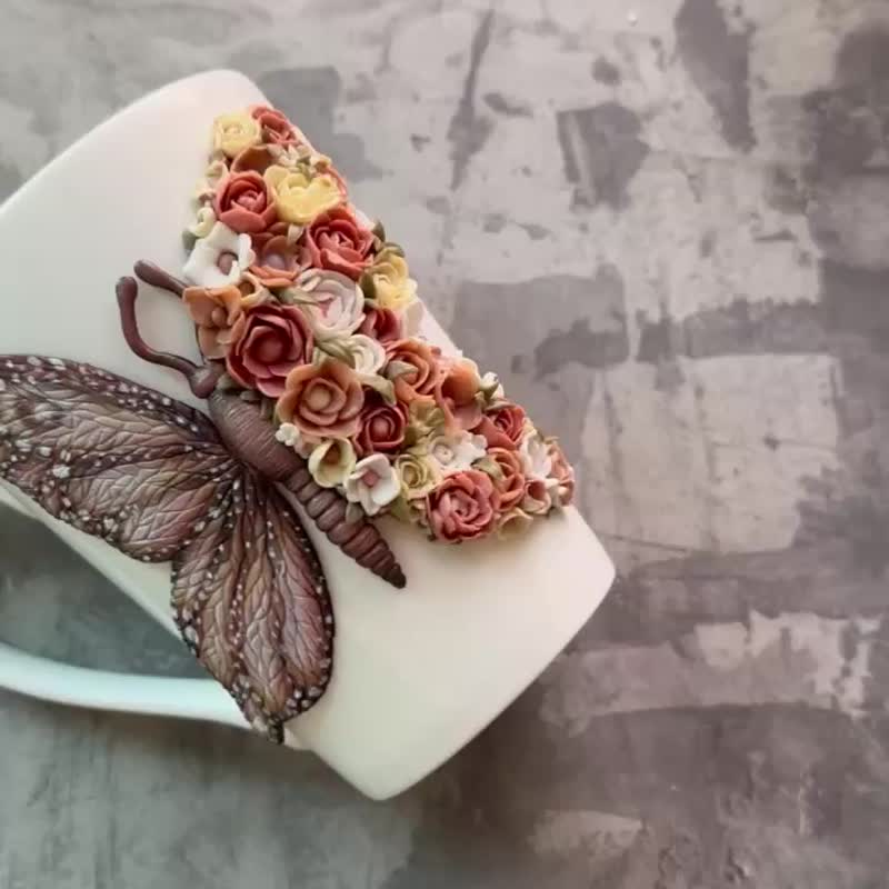 butterfly mug, animal character coffee cup, Butterfly cup - 花瓶/花器 - 玻璃 白色