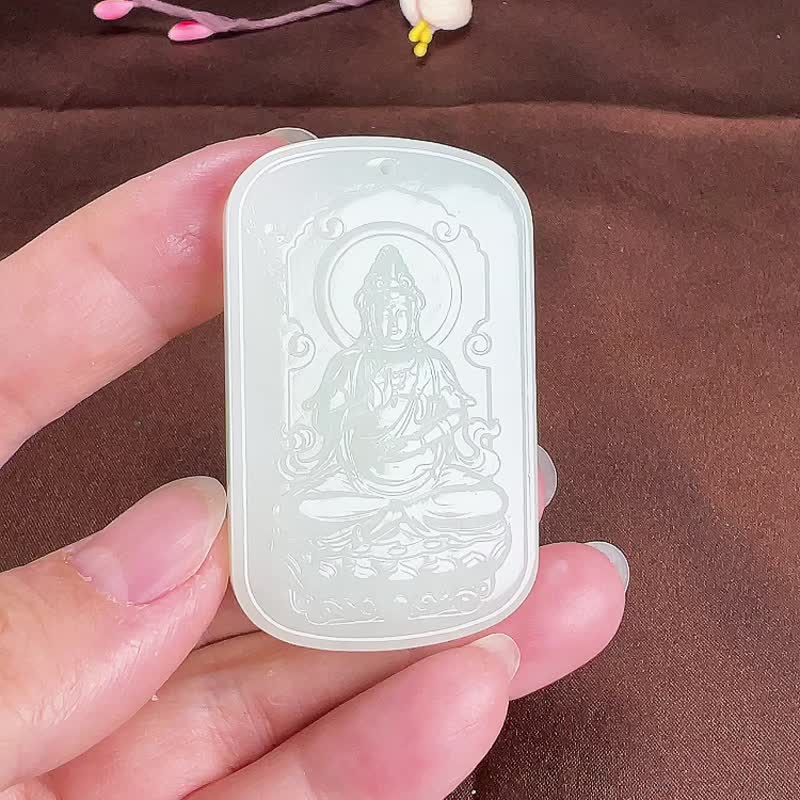 秒殺價 天然新疆和田玉羊脂玉觀音吊墜   玉質細膩溫潤 - 吊飾/掛飾 - 玉石 