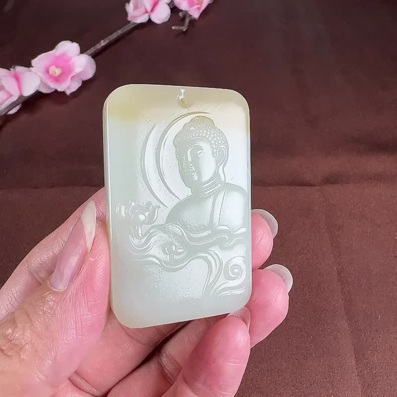 秒殺價 天然新疆和田玉花開見佛大日如來吊墜 - 吊飾/掛飾 - 玉石 
