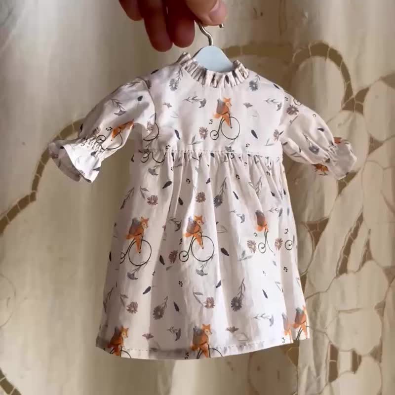 ぬいぐるみ用　長袖ワンピース　きつねのサイクリング　ホワイト - 寶寶/兒童玩具/玩偶 - 棉．麻 白色
