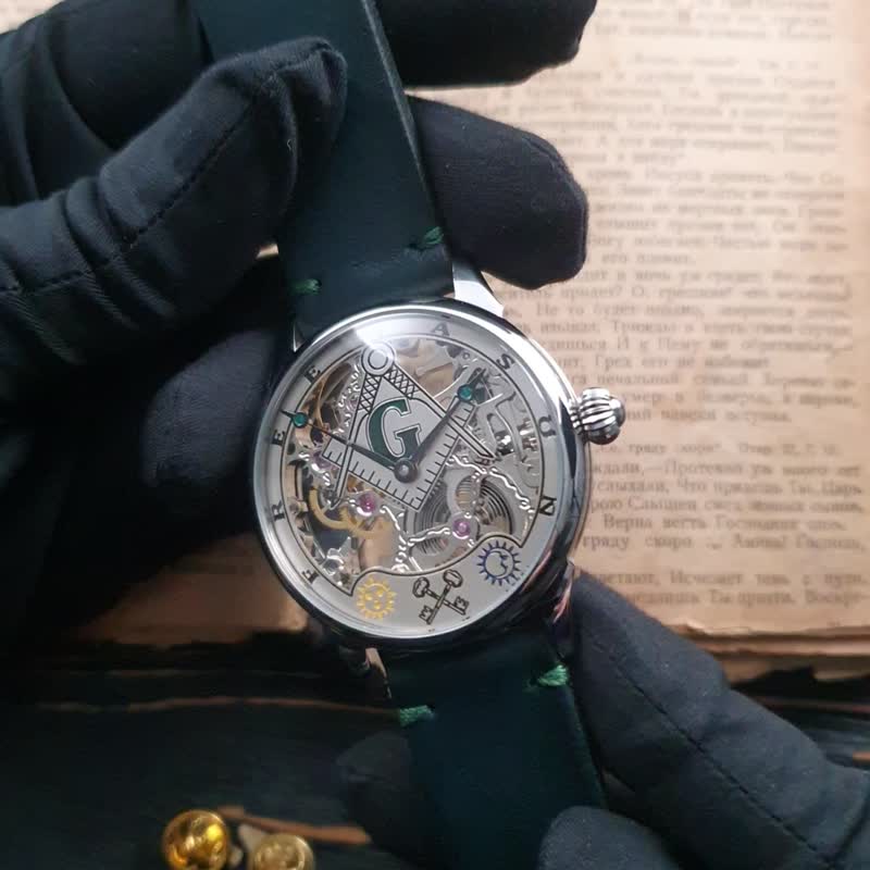 Masonic watch, Handmade watch, Freemason watch, Skeleton watch,Custom watch - Men's & Unisex Watches - Other Materials Multicolor