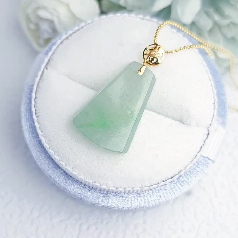 Lucky for you | Pure 18k gold and wood that green No Matter Brand | Myanmar A-quality jadeite ice wood that green floating flower pendant - สร้อยคอ - หยก 