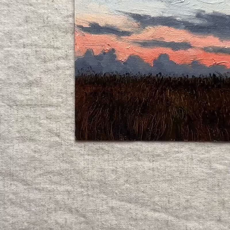 Oil Painting Sunset Landscape Sky Clouds Original Handmade Small Wall Art - 海報/掛畫/掛布 - 其他材質 