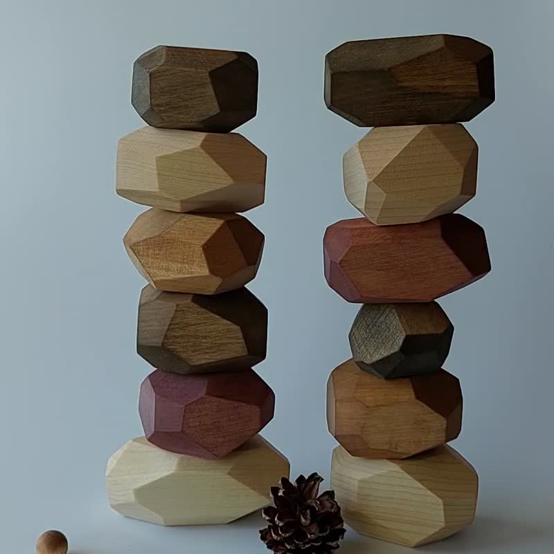 Balancing wood Building blocks Wood rocks Balance beam stoneWooden stacking rock - Board Games & Toys - Wood Brown