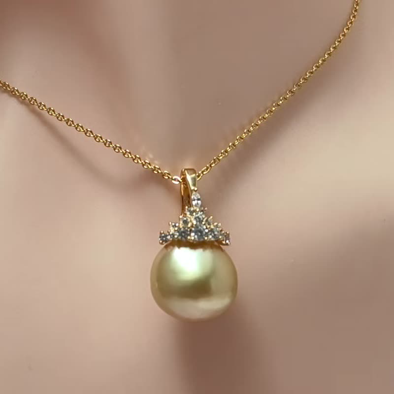 冰雪女王 天然海水珍珠 南洋金珠 純銀吊墜 濃金色 萬能扣 贈項鏈 - 項鍊 - 珍珠 金色