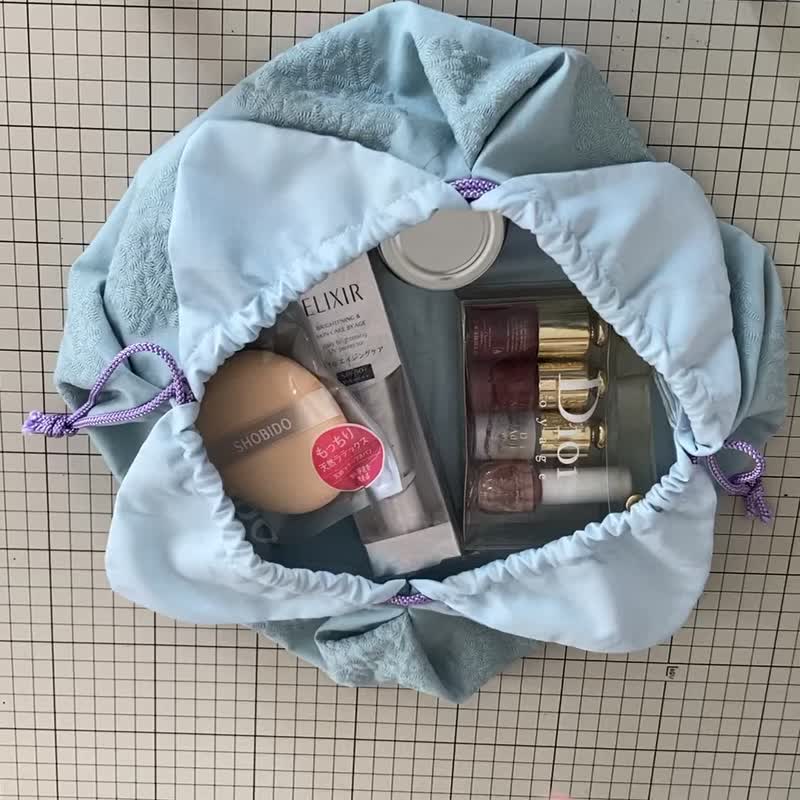 花巾着コスメポーチ - 化妝包/收納袋 - 棉．麻 多色