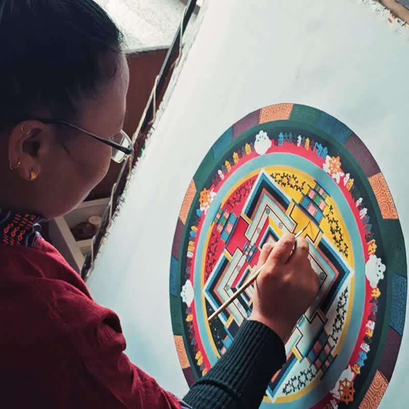 手工製作時輪曼陀羅唐卡 – 時間與空間的藝術 - 壁貼/牆壁裝飾 - 其他材質 多色