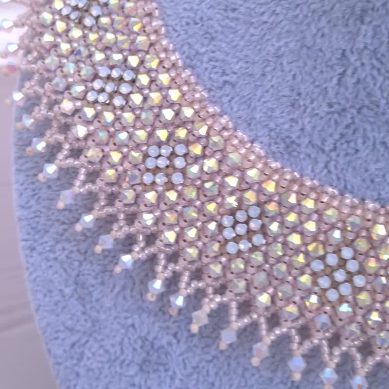 Crystal Collar Necklace Elegant Lace Necklace Handmade Jewelry Beaded Choker - 鎖骨鍊 - 玻璃 粉紅色