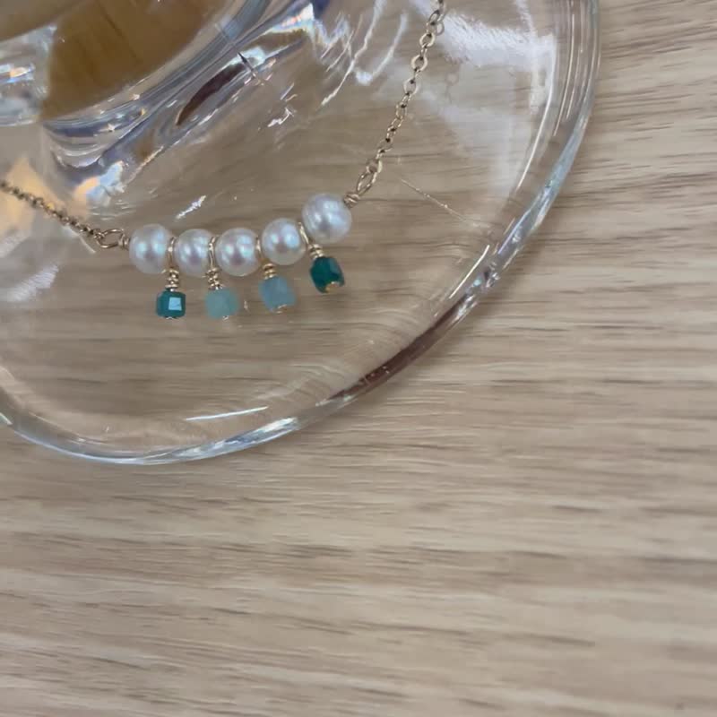 珍珠藍碧璽漸層項鍊 - 項鍊 - 珍珠 白色