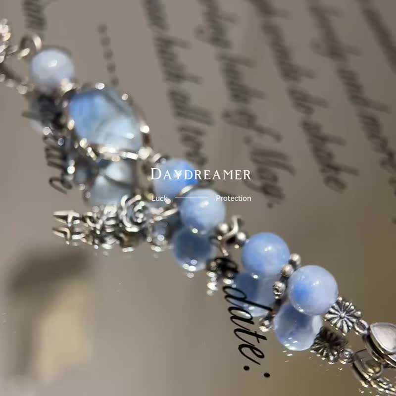 藍兔毛兔毛團純銀設計款手鏈 - 手鍊/手環 - 水晶 藍色