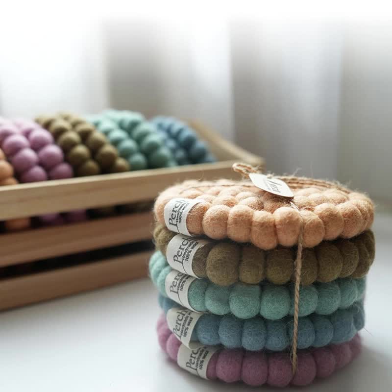 100% Wool 馬卡龍素色杯墊(五件組)_公平貿易 - 杯墊 - 羊毛 多色