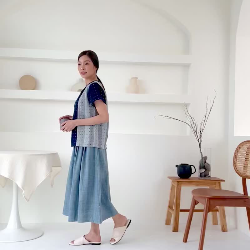 Thongmond Top - 女上衣/長袖上衣 - 棉．麻 藍色
