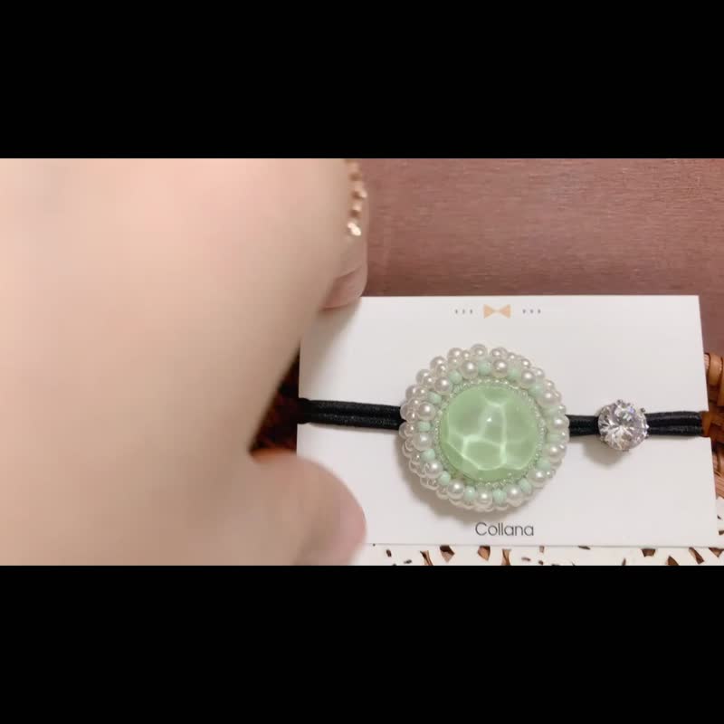 綠波珍珠晶鑽。珠繡髮圈 - 髮夾/髮圈 - 繡線 白色