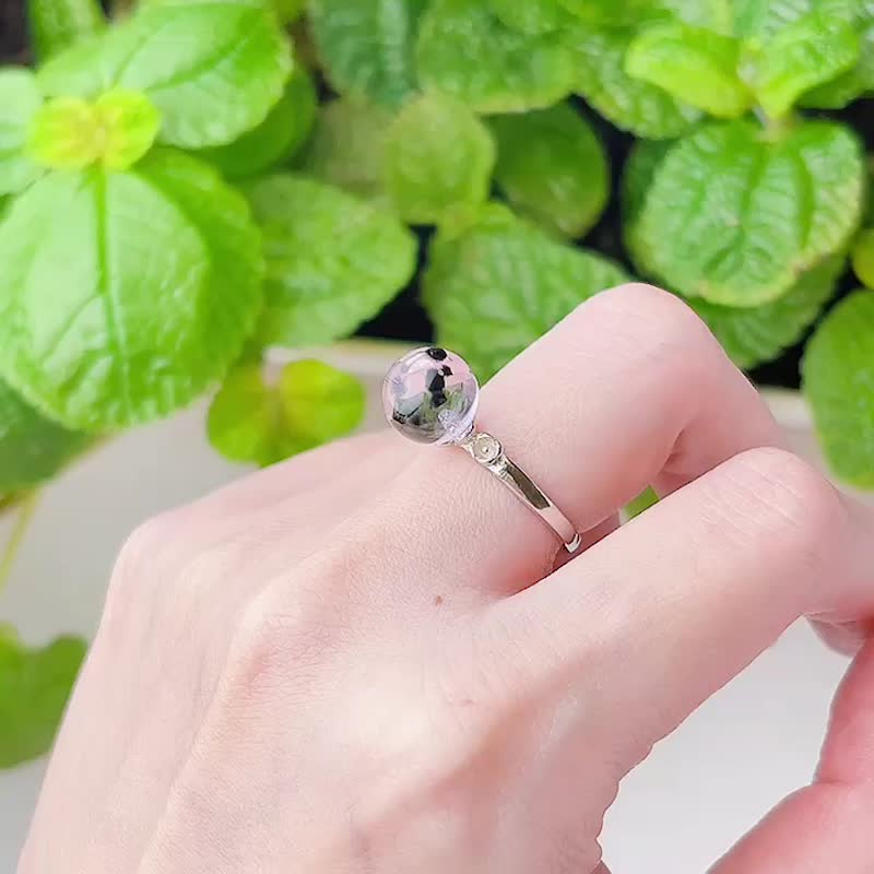 豹紋海膽 天然紫水晶球純銀戒指 - 戒指 - 水晶 紫色