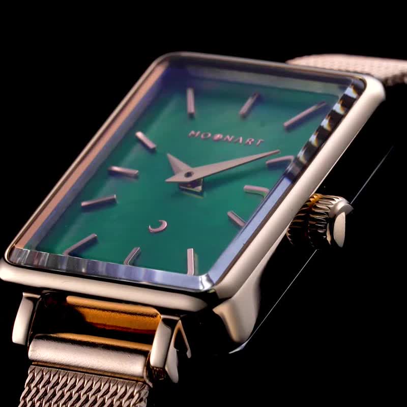 【MOONART】方型手錶 藝月系列-園林+ 女裝手錶 珍珠貝藝術手錶 - 女裝錶 - 不鏽鋼 綠色