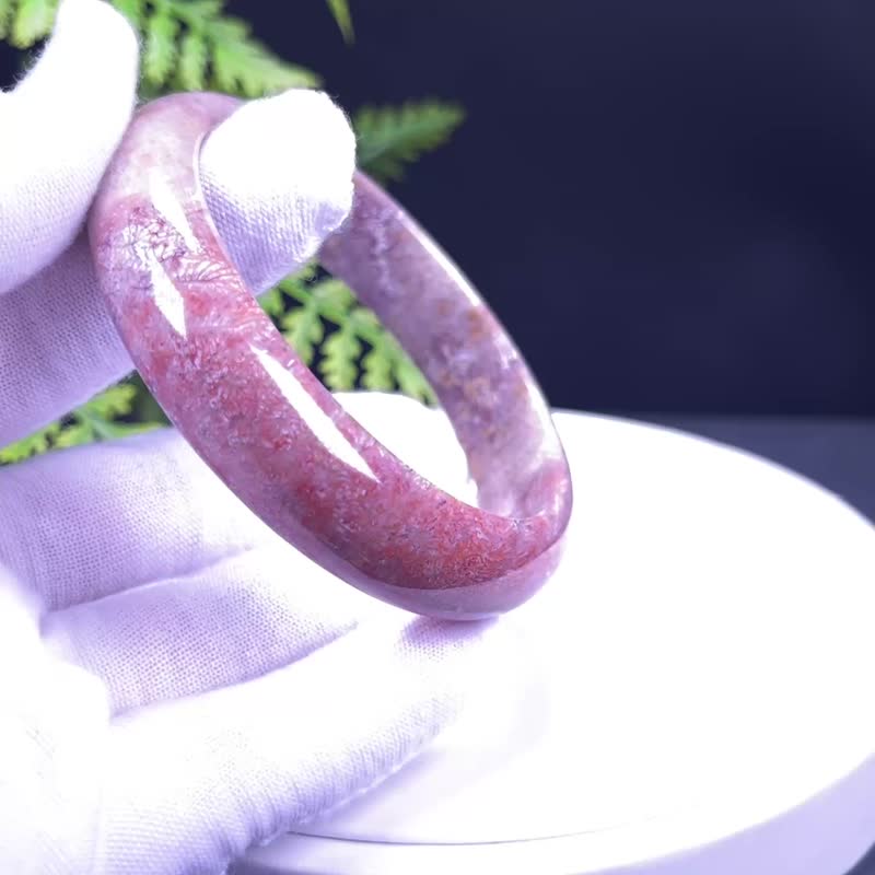 精美 珊瑚玉手鐲 58MM 高瓷玉化鳳尾紋紫粉橘 心境調和 吉祥富貴 - 手鍊/手環 - 玉石 