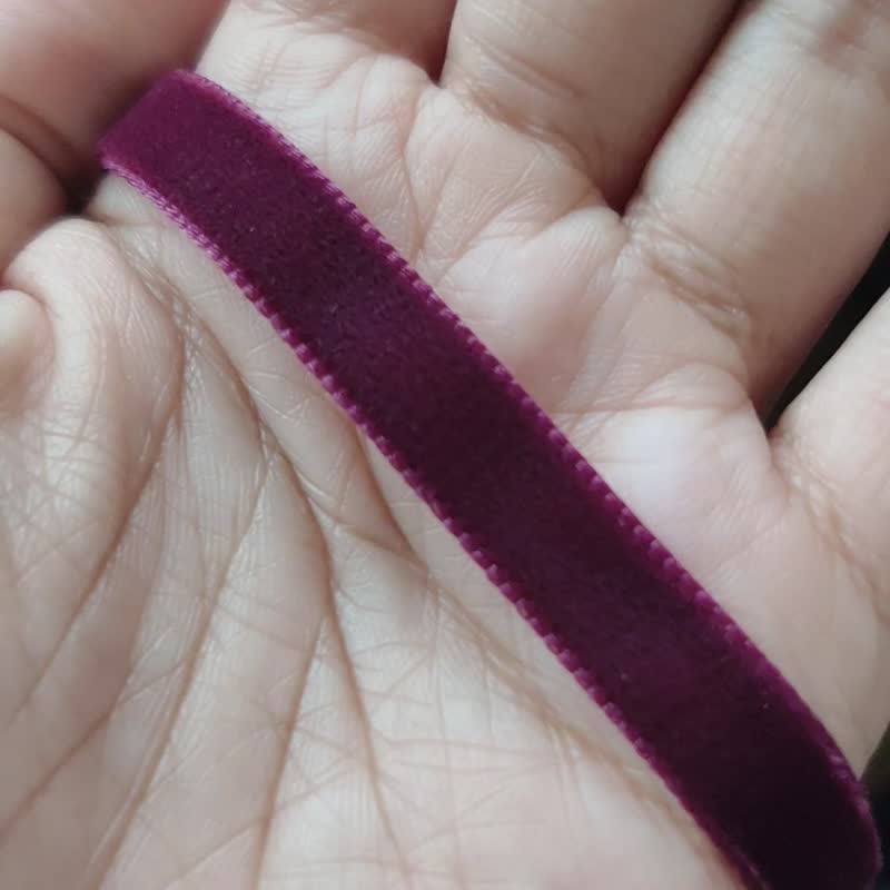 酒紅色天鵝絨布choker 可調長度 極簡美式風 - 頸鏈 - 純銀 紅色
