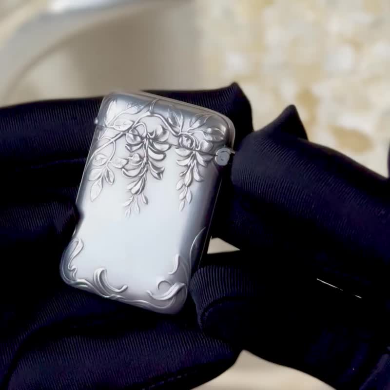 50760-絕美法國古董純銀新藝術紫藤花古董火柴盒 - 居家收納/收納盒/儲物盒 - 純銀 