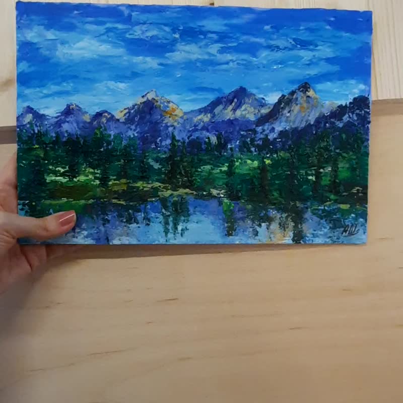 Mountain painting Original acrylic painting  Lake landscape Impasto painting - 海報/掛畫/掛布 - 其他材質 多色