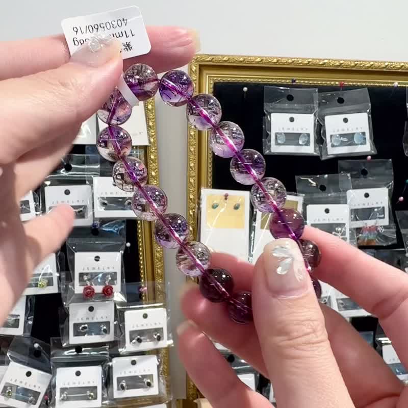 High-quality intense color and strong energy purple super seven 11mm34.88g crystal bracelet popular purification three-wheel purple backbone - สร้อยข้อมือ - คริสตัล สีม่วง