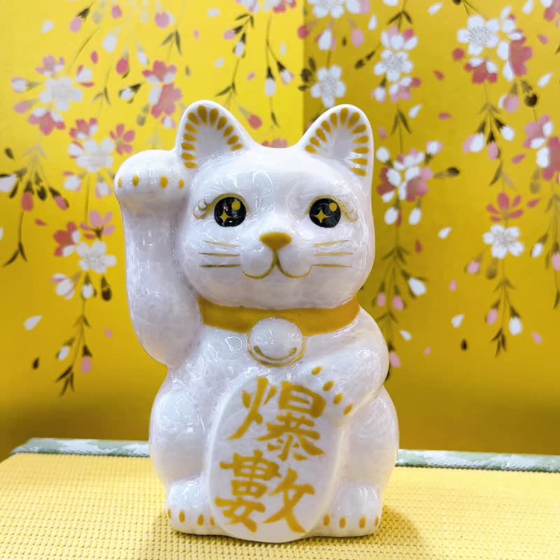【爆數千紅】日本清水燒招財貓 | 花結晶 桃 - 爆數 右 - 擺飾/家飾品 - 瓷 白色