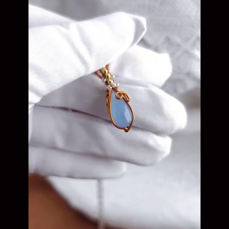 海藍寶項鏈 墜飾 天然石 項鍊 繞線 金屬線包鑲 飾品 首飾 - 項鍊 - 銅/黃銅 藍色
